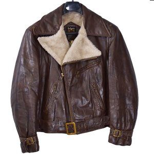 60's Schott Perfecto "aviator" doublerider style - brown - sheepskin lining Sz42